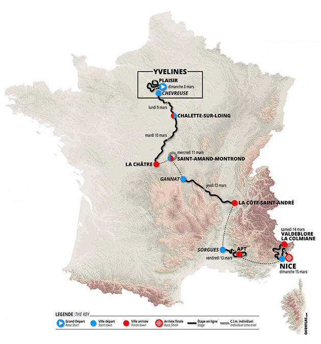 2020 Paris-Nice map